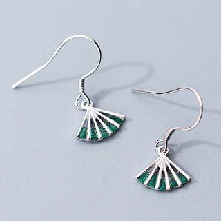 925 Sterling Silver Fan Dangle Earring S925 Silver - Earring - Hand Fan - Green - One Size