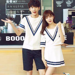 Couple Matching Short-sleeve T-shirt / Set: Short-sleeve Top + A-line Skirt