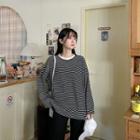 Plus Size Slit-side Boxy Stripe T-shirt