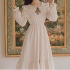 Long-sleeve Sailor Collar Lace Trim Midi A-line Dress