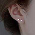 Set: Star + Moon Ear Stud Set - Silver - One Size