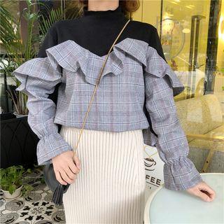 Ruffled Check Long-sleeve Top