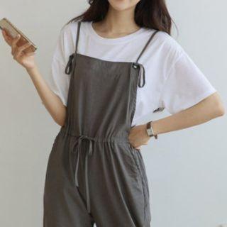 Set: Tie-strap Jumpsuit + Plain T-shirt