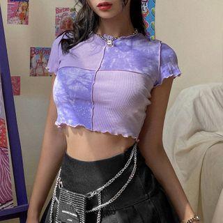 Color-panel Short-sleeve Crop Top