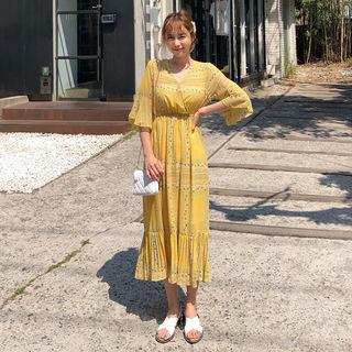 Patterned Pleated-hem Dress