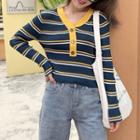 Contrast-trim Long-sleeve Striped Knit Top