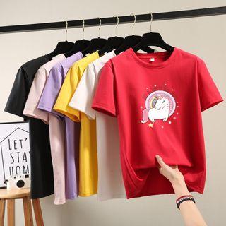 Short-sleeve Unicorn Printed T-shirt