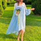 Set: Puff-sleeve A-line Dress + Slipdress