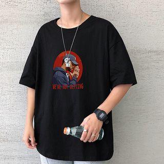 Pray Print Elbow-sleeve T-shirt