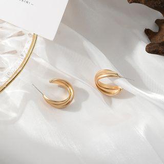 Polished Open Hoop Earring 1 Pair - 925silver Earrings - Gold - One Size