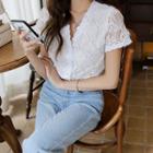 Tulle-trim Scallop-edge Lace Blouse
