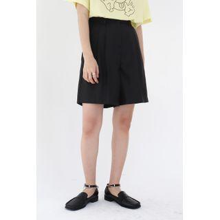 High-waist Pleated Wide-leg Shorts Black - One Size