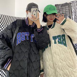 Letter Embroidered Heart Baseball Jacket