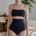 Spaghetti-strap Cut-out Contrast Trim Swimsuit