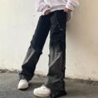 Fray Hem Tie-dyed Wide-leg Jeans