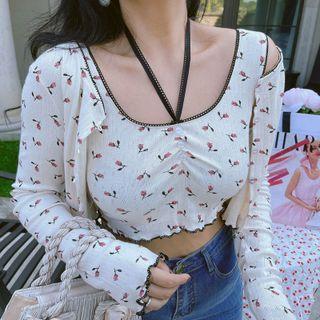 Floral Print Cropped Tank Top / Cropped Cardigan