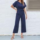 Short-sleeve Dotted Wide Leg Jumpsuit