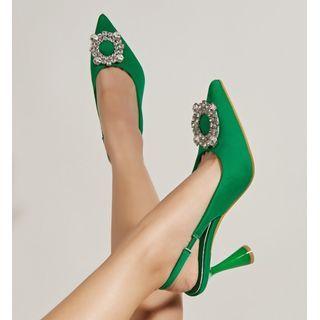 Stiletto Heel Rhinestone Buckled Slingback Sandals