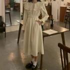 Puff-sleeve Ruffled Midi A-line Dress Almond - One Size