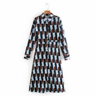 Pattern Midi A-line Shirt Dress