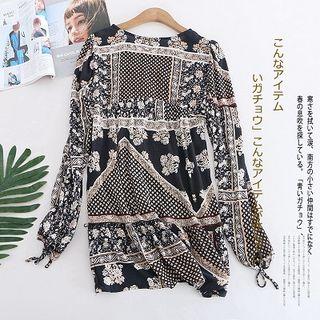 Print Long-sleeve V-neck Tunic