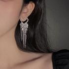 Heart Rhinestone Fringed Earring 1 Pair - A3027 - Silver - One Size