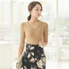 Collar Elbow-sleeve Knit Top