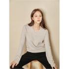 V-neck Wool Blend Knit Top Oatmeal - One Size