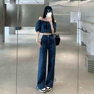 Short-sleeve Denim Top / Wide Leg Jeans