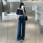 Short-sleeve Denim Top / Wide Leg Jeans