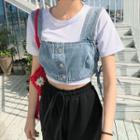 Short-sleeve Cropped T-shirt / Button-up Denim Cropped Vest