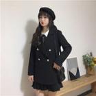 Double-breasted Blazer / Pleated Skirt / Bow Accent Shirt