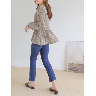 Balloon-sleeve Shirred Floral Tunic
