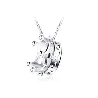 925 Sterling Silver Imperial Crown Pendant With Silver Cubic Zircon And 40cm Necklace