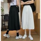 High Waist Plain Midi A-line Skirt White - One Size