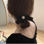 Faux Pearl Bow Hair Tie Bow - Black - One Size
