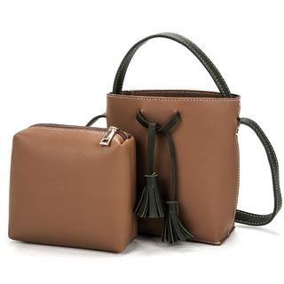 Set: Faux Leather Crossbody Bag + Pouch