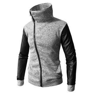 Faux Leather Hooded Zip Jacket