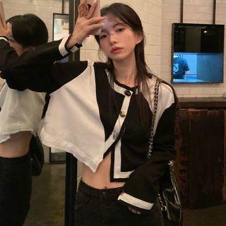 Two Tone Cardigan Top - Black & White - One Size