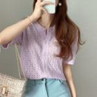 Short-sleeve Perforated Knit Top ]