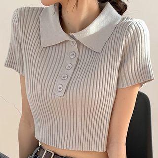 Polo Short-sleeve Plain Knit Top