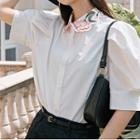 Flower Embroidered Puff-sleeve Shirt