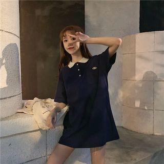 Color Panel Collar Short-sleeve Dress