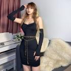 Set: Halter-neck Bodycon Dress + Arm Sleeves