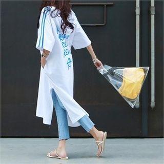 Contrast-trim Lettering Long Hoodie Dress