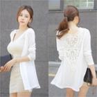 Long-sleeve Lace-panel Open-front Cardigan