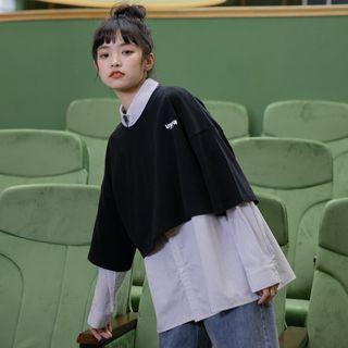 Elbow-sleeve T-shirt / Pinstriped Shirt