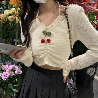 Long-sleeve Halter Neck Top