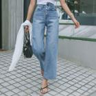 Button-fly Washed Wide-leg Jeans