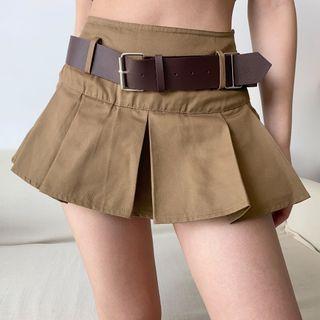 A-line Pleated Belt Short Skirt
